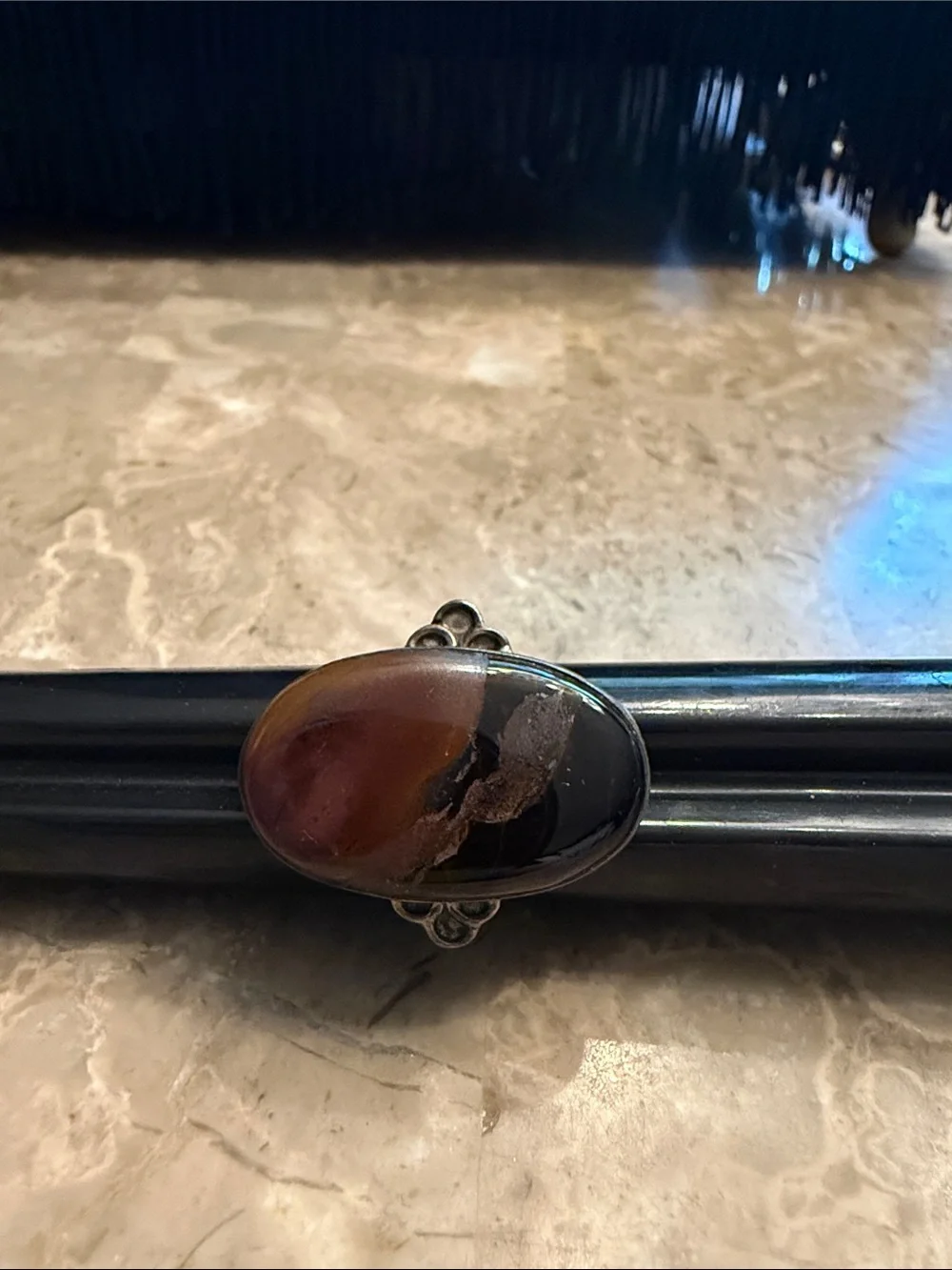 Vintage 1970s .925 silver oval Jasper agate ring size 6